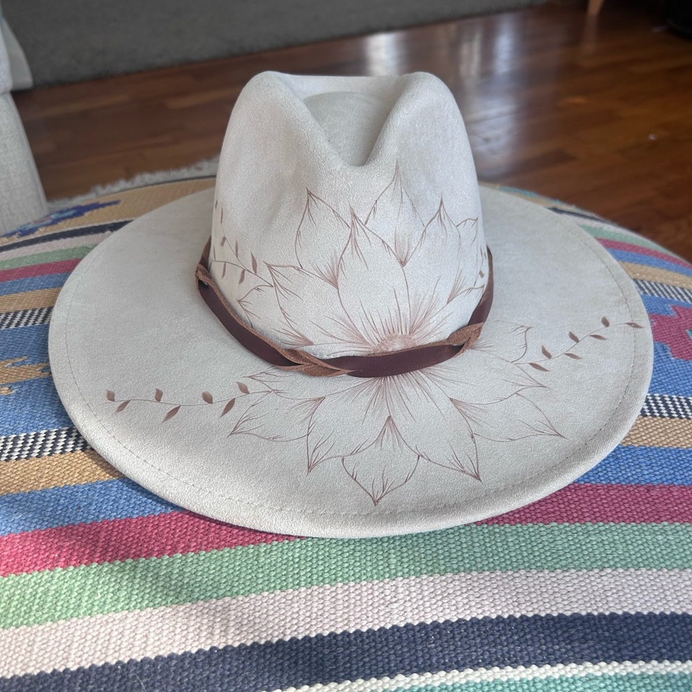 Suede Floral Embroidered Hat